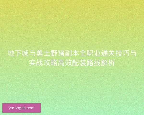 地下城与勇士野猪副本全职业通关技巧与实战攻略高效配装路线解析