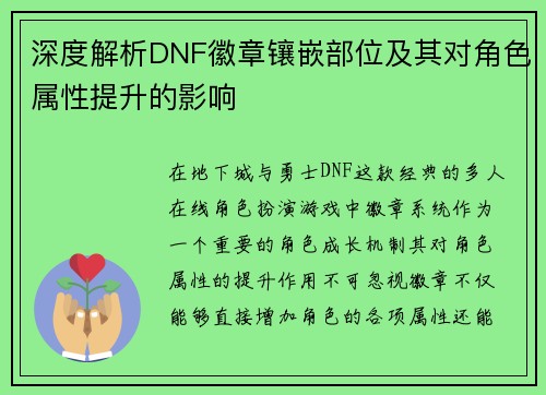 深度解析DNF徽章镶嵌部位及其对角色属性提升的影响